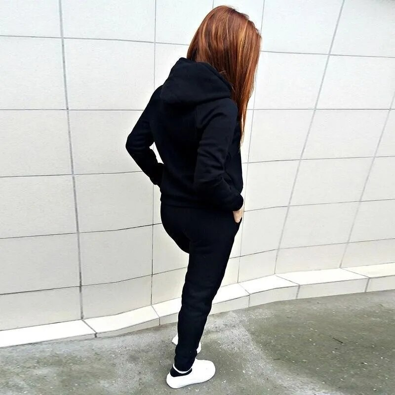 Moda mujer pista ropa deportiva jogging señoras con capucha conjunto de chándal ropa sudaderas con capucha + pantalones de chándal trajes de sudor_voghion.com