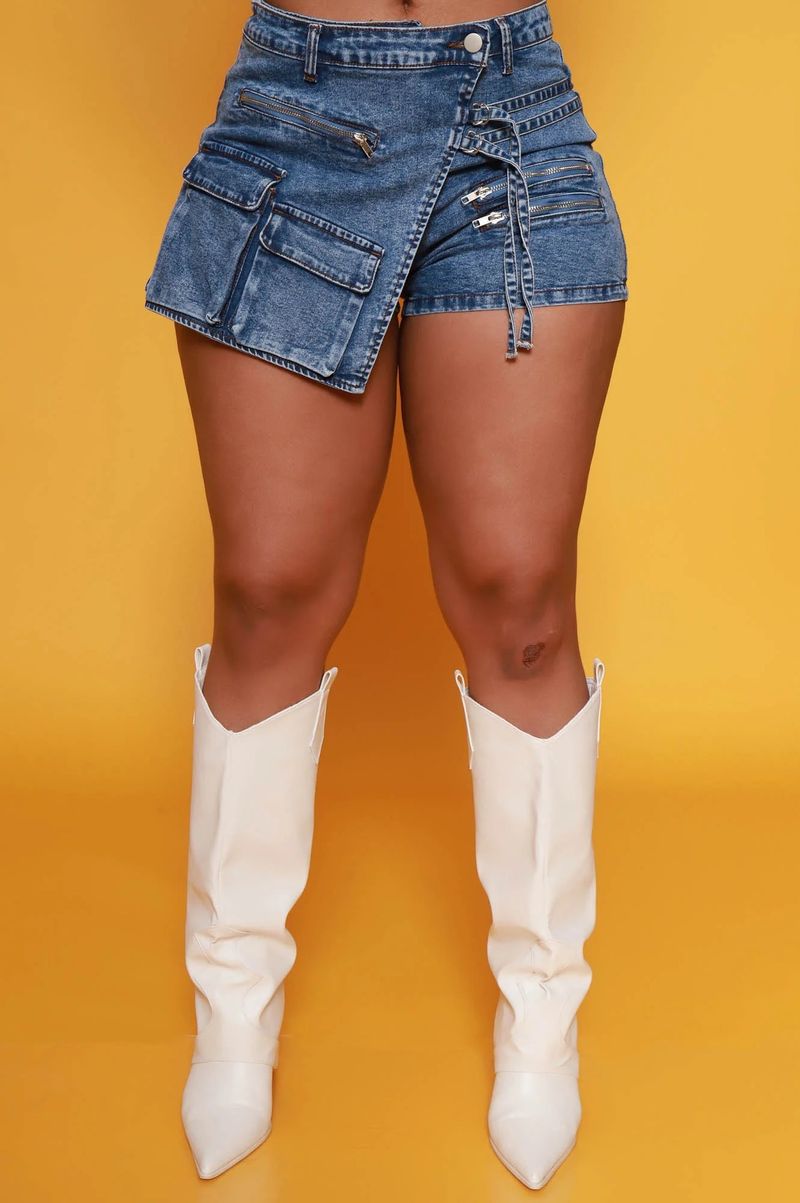 Mono de mezclilla elástico para mujer, pantalones cortos de mezclilla con múltiples bolsillos con cremallera_voghion.com
