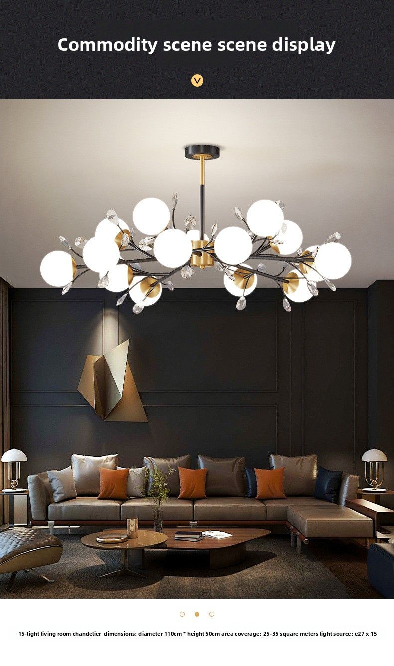 Lampadario nordico per soggiorno, luce di lusso, moderno, semplice, lampada di cristallo a petalo, Internet, celebrità, fagiolo magico molecolare_voghion.com