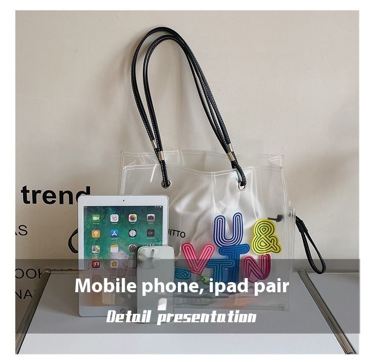 Borsa a tracolla trasparente estiva di grande capacità per donna 2024 Borsa grande portatile da donna in PVC stampato con lettera alla moda_voghion.com