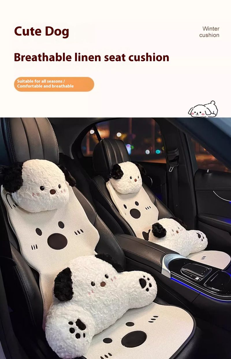 Cuscino per poggiatesta con supporto lombare a forma di gatto, accessori in tessuto di lino traspirante, confezione da metà coprisedile per auto_voghion.com