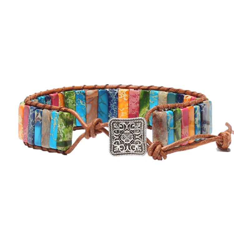 Women's Bohemian Wind Emperor Stone Handmade Wrapped Woven Leather Cord Bracelet_voghion.com