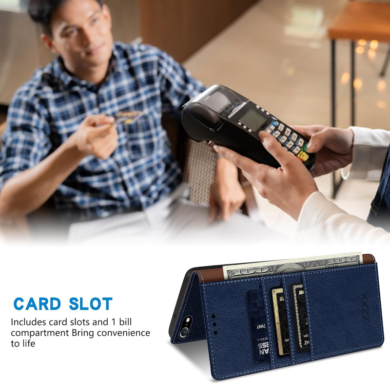 Funda tipo cartera para iPhone ZZXX SE 2022 (2020) 7 con protección RFID, ranura para tarjetas y tapa de cuero magnética resistente._voghion.com