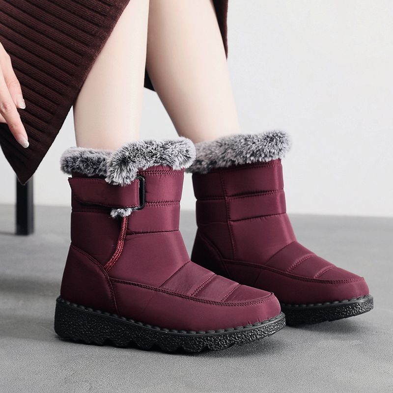 Women's High-Cut Winter Snow Boots With Faux Fur Lining, Waterproof Umbrella Fabric, PU Anti-Slip Sole, Adjustable Hook & Loop Closure (EU 36-45)_voghion.com