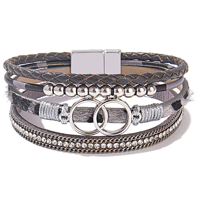 Handgefertigtes Lederarmband für Damen – Doppelter Magnetverschluss mit Strass-Akzenten (Boho-Stil, verstellbar)_voghion.com