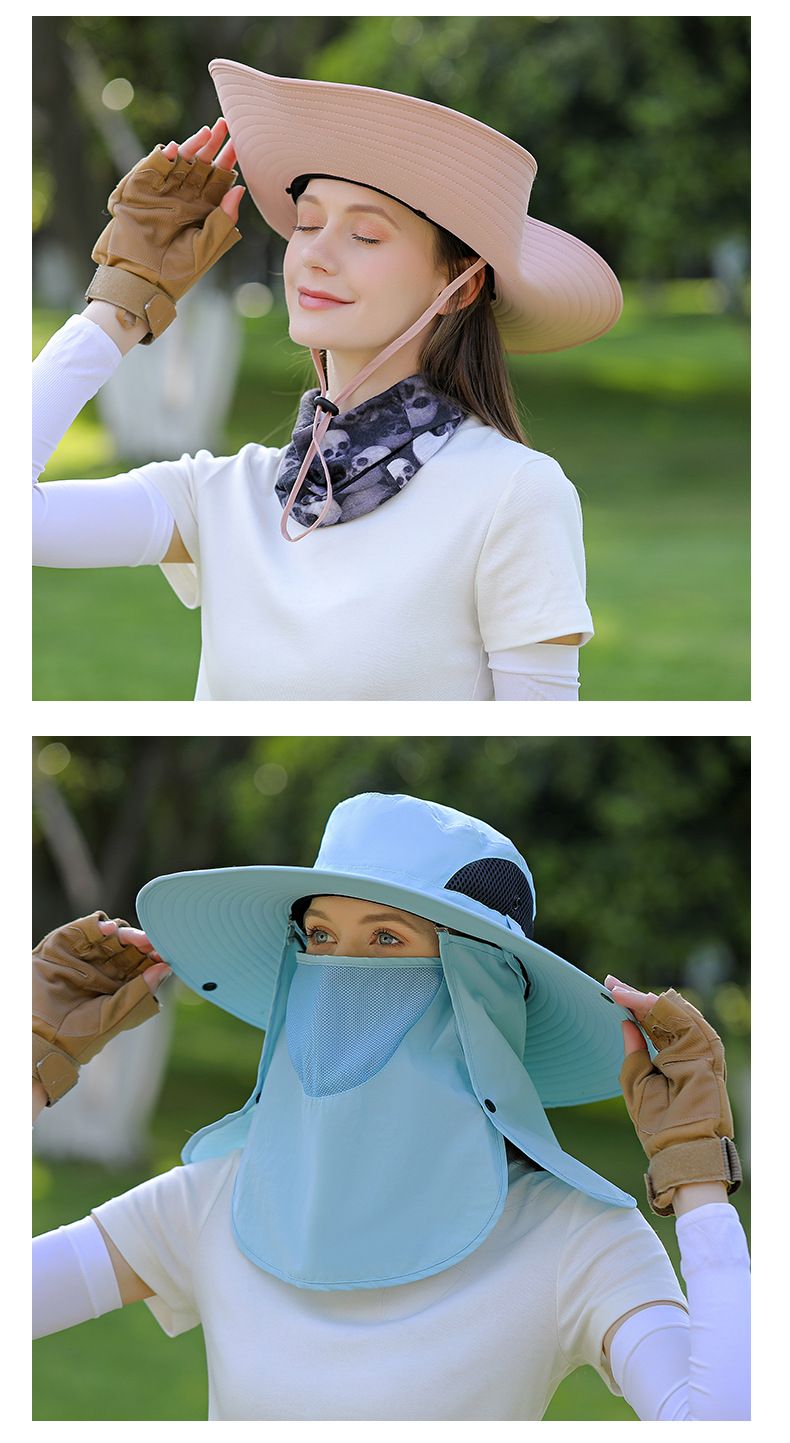 Chapéu de verão feminino com proteção total para rosto e pescoço - Chapéu de ciclismo para áreas externas com aba larga FPS 50+ (design respirável e leve)_voghion.com