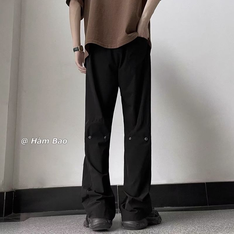 2023 Letnie Cienkie Czarne Szerokie Nogawki Luźne Uniwersalne Sportowe Męskie Proste Spodnie Casualowe_voghion.com