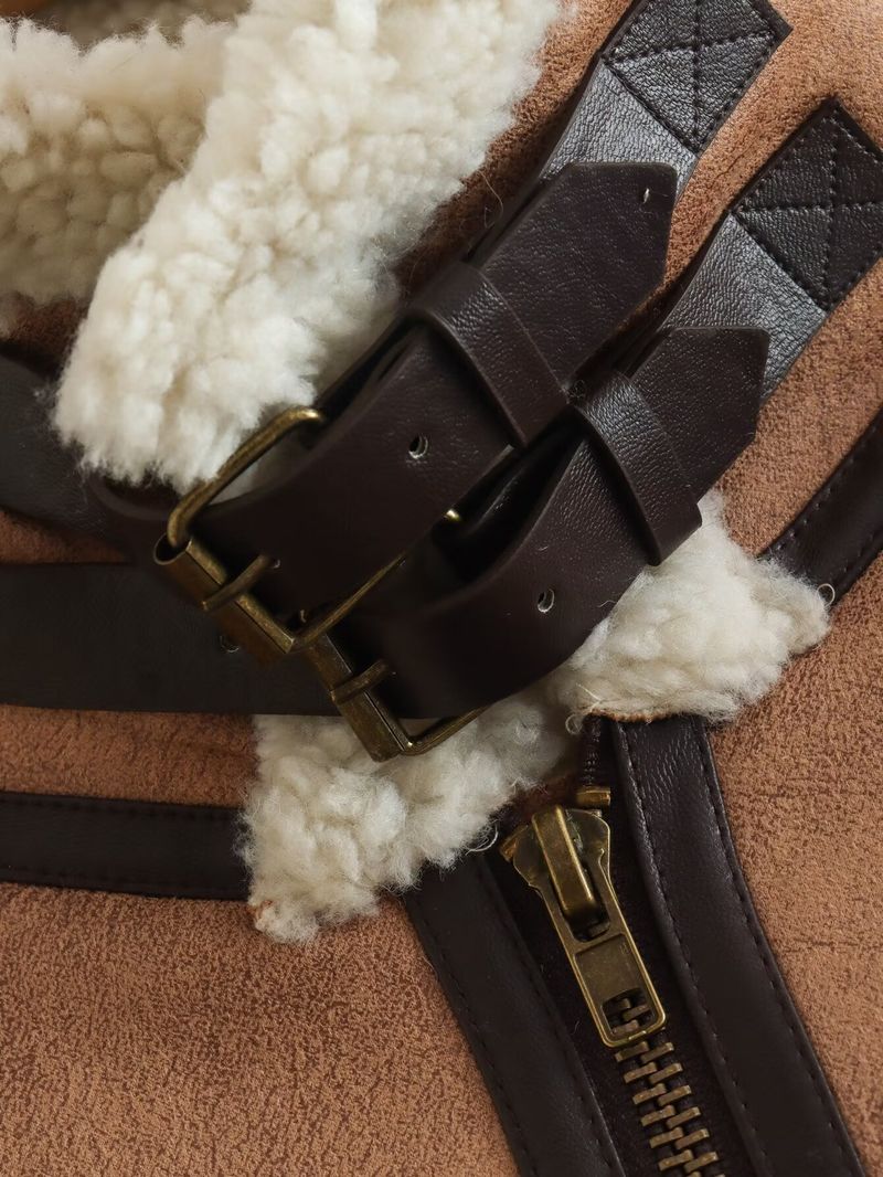 Damen Y2K Shearling Weste – Faux Wildleder & Fleece Puffer Ärmellose Jacke – Streetwear Oberbekleidung (XS-L)_voghion.com