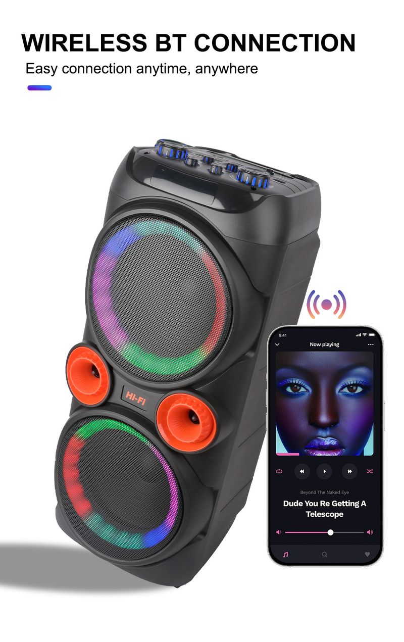 ZQS10218 Private Mold Double 10-inch High-power Square Dance With Lamp Audio Outdoor Bluetooth Speaker_voghion.com