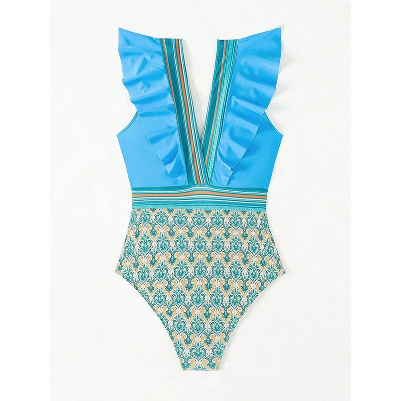 Maillot de bain une pièce sexy pour femme, décolleté en V, volants, dos nu_voghion.com