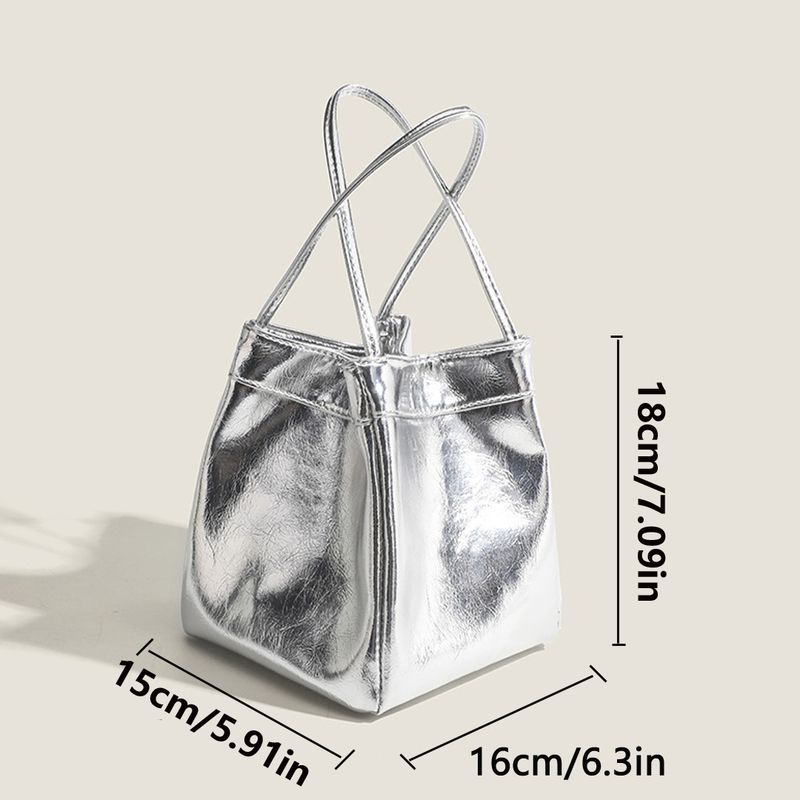 Sier Bucket für Damen 2024, neue modische und schlichte Lunchbox-Tasche, kleine Handtasche mit Nischenstruktur im Western-Stil_voghion.com