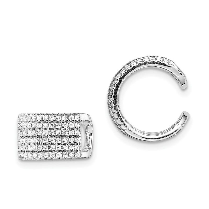 Sterling Silver Rhodium-plated Polished Pave CZ Single Cuff Earring_voghion.com