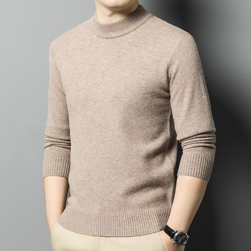 Pullover aus 100 % Kaschmir für Herren mittleren Alters, verdickter Stehkragenpullover, einfarbige Strickwaren, großer Winterpullover_voghion.com