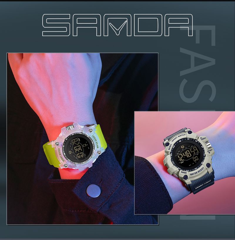 Orologio elettronico per studenti SANDA Fashion, contapassi, calorie, LED, impermeabile, doppio display, orologio elettronico per studenti_voghion.com