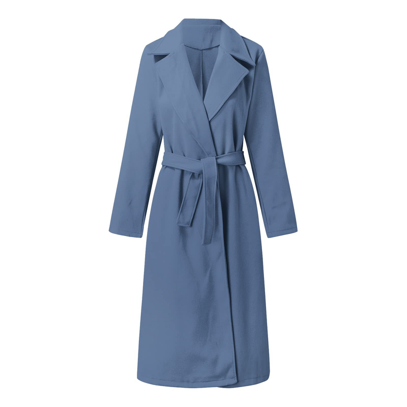 Autumn and winter women's solid color lapel long-sleeved woolen jacket simple strappy windbreaker_voghion.com