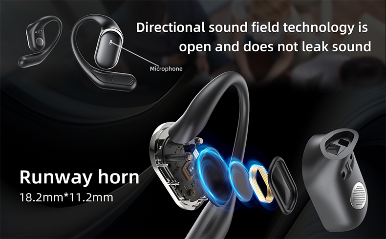 Kabellose Bluetooth 5.4-Ohrhörer mit offenem Ohr, TWS, 60 Stunden Spielzeit, Dual-Mikrofon, klare Anrufe, Sport-Luftleitungskopfhörer_voghion.com