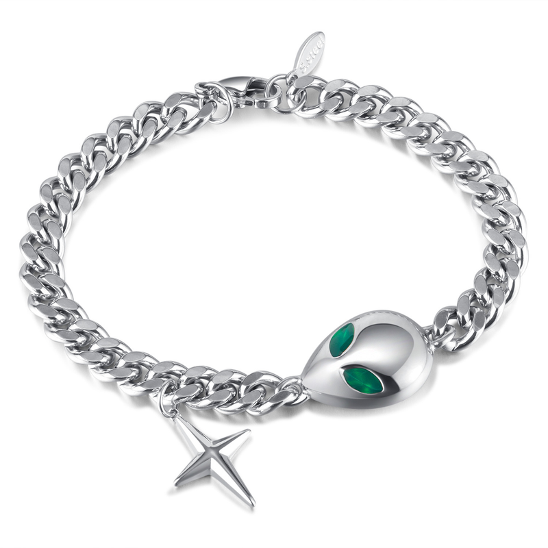 Bracciale in acciaio inossidabile con catena cubana hip-hop, versatile e alla moda, per uomo, con accessori alieni di grande personalità._voghion.com