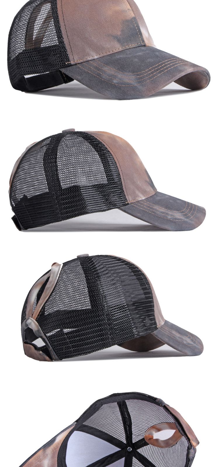 Spring and summer women net hat fashion gradual change ponytail baseball cap outdoor sports beach hat_voghion.com