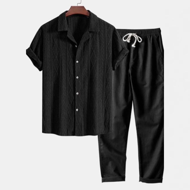 Men's Stylish Short Sleeve Linen Shirt & Pants Set With 3D Digital Print - Comfortable Summer Outfit For Casual Wear_voghion.com