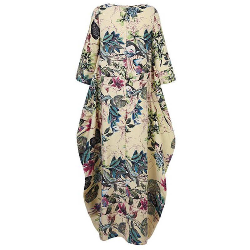 Robe décontractée en coton et lin pour femmes, grande taille, imprimé, style national, rétro, pull ample, col rond_voghion.com