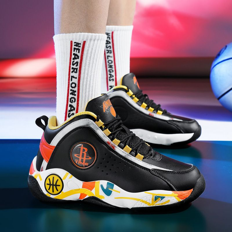 Neue student sport spot männer casual high top runde kopf fluoreszierend gedruckt basketball schuhe_voghion.com