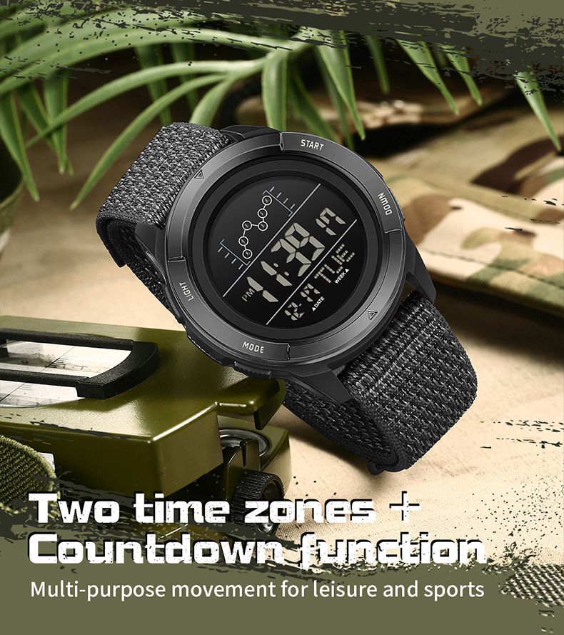 Digital Sports Watch For Students – 50M Waterproof, Multi-Function, Nylon Strap – LED Backlight & Military-Inspired Design_voghion.com