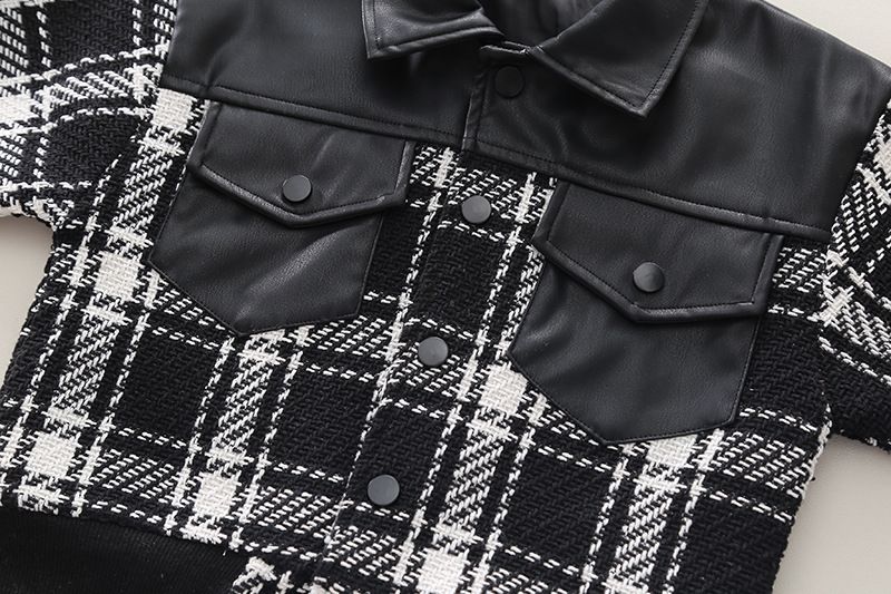 Men's Women's Children's 2024 Spring and Autumn Collection, Checkered Round Neck Hoodie Set, Baby Handsome 3-Piece Set_voghion.com