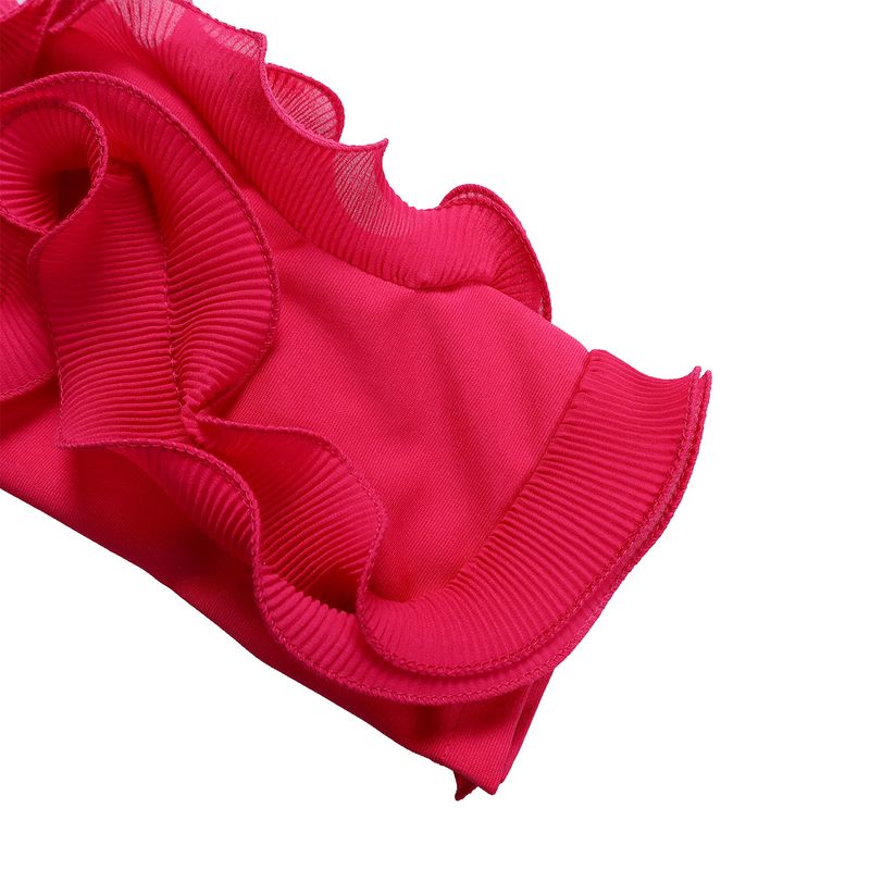 Dameskleding Nieuwe mode Een schouder Ruffle mouw Effen kleur Geplooide wijde pijpen Jumpsuit_voghion.com