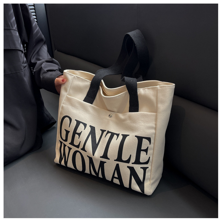 Minority Design Letter Canvas Bag Women's Single Shoulder Simple Art Lazy Large Capacity Tote Bag Women's Bag One Dropshipping_voghion.com