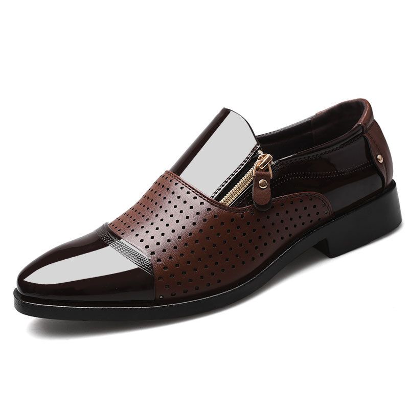 Unbeatable Quality Four Seasons New Men's Business Leather Cover Feet Sandals Hollow Single Breathable Wedding Shoes_voghion.com