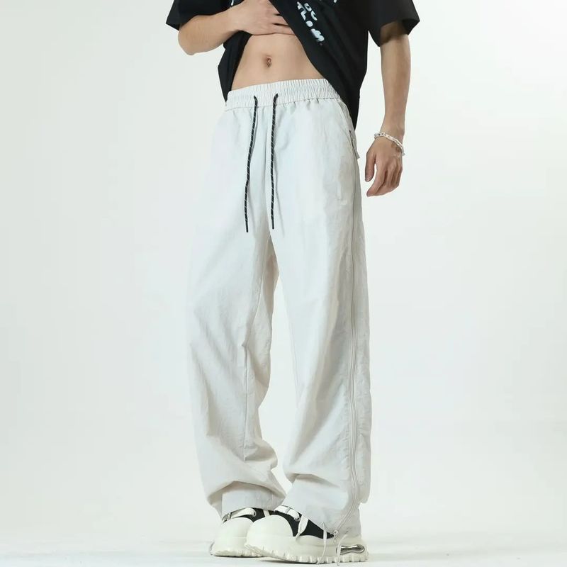 Pantalon d'été fin pour homme, coupe droite, jambes larges, en maille effet soie glacée, coloris uni, disponible en plusieurs couleurs._voghion.com