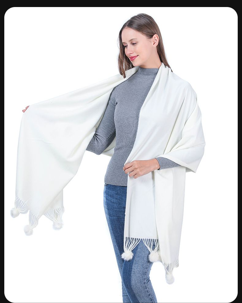 Damenschals Herbst und Winter Kaninchenfell Ball Einfarbiger Schal Warm Quill Reiner Strickschal Damenschal_voghion.com