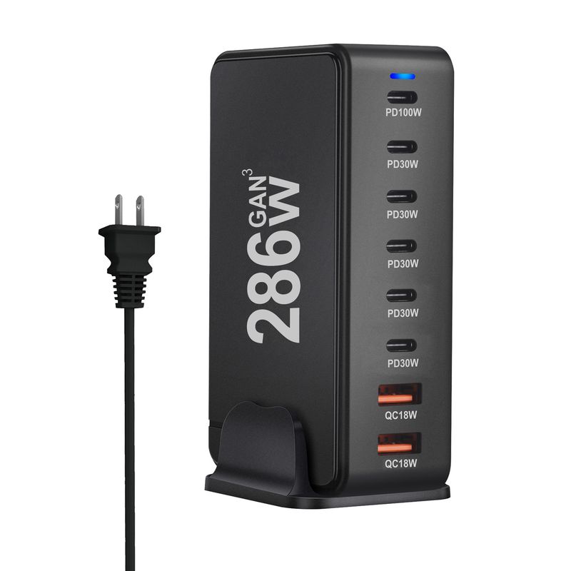 syct New GaN Charger Multi-Port 6C2A Plug 286W Desktop Station PD Fast Adapter Flash Charging Head_voghion.com