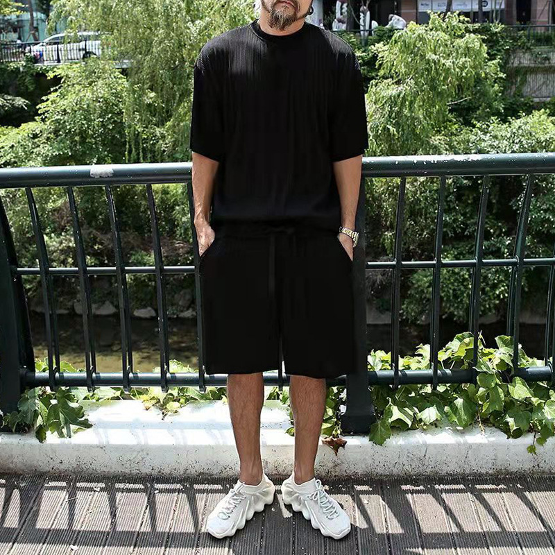 Herrenbekleidung Sommer Herren große Größe lockerer Anzug Kurzarm Shorts einfarbig Freizeitanzug Herren_voghion.com