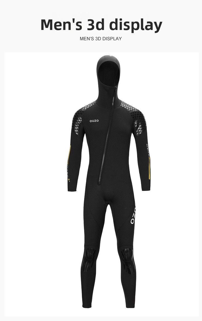 3mm Men Long Sleeve Thickened Cold-proof Warm Diving Women One-piece Sunscreen Snorkeling Surfing Suit Hooded_voghion.com
