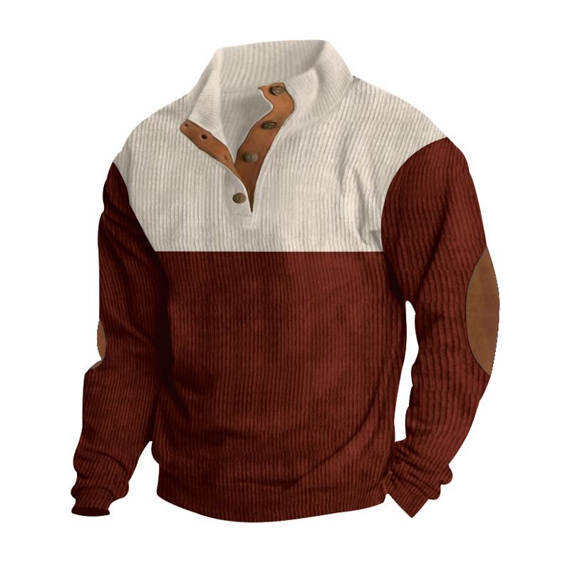 Moletom masculino plus size primavera outono 2024, casual, com blocos de cores, gola alta, esportivo, de veludo cotelê_voghion.com