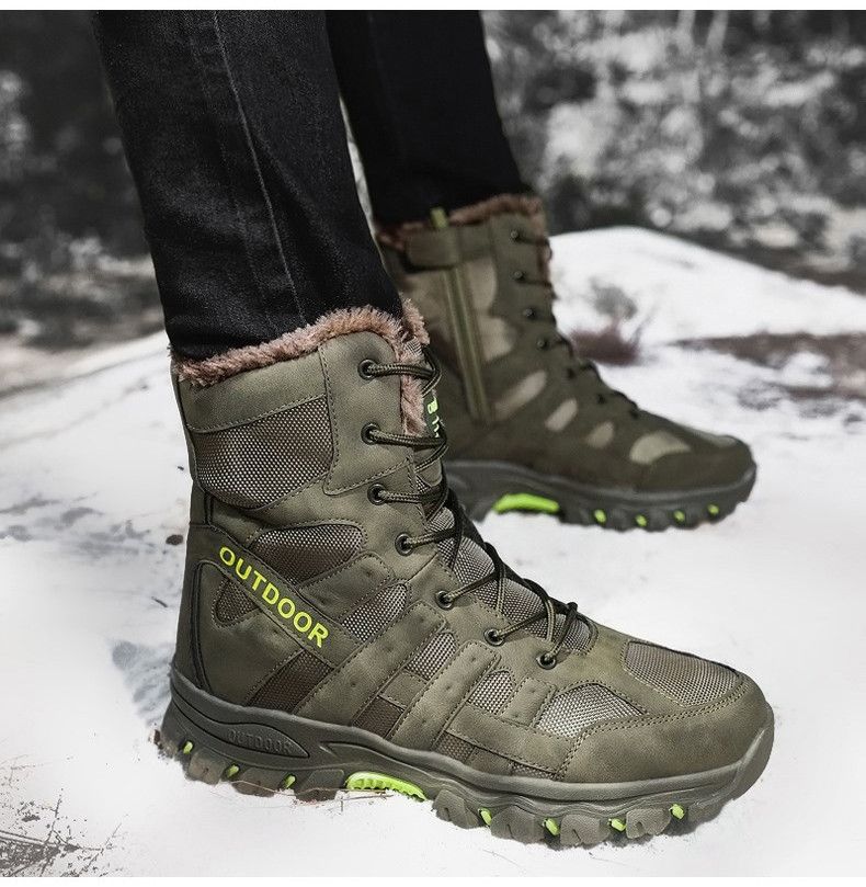 Bottes d'hiver de marque pour hommes, bottes de neige épaisses et chaudes, à lacets, bottines pour hommes, bottes de moto imperméables pour hommes, taille 47_voghion.com