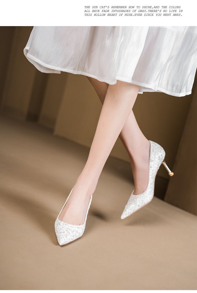 760 6 New Light Luxury Lace High Heels Women's Design Niche Temperament Pointed Stiletto Single Shoes_voghion.com