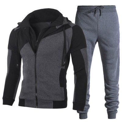 Personalized Shirt Double Zipper Splice Slim Fit Hooded Cardigan Men's Sweater Set_voghion.com