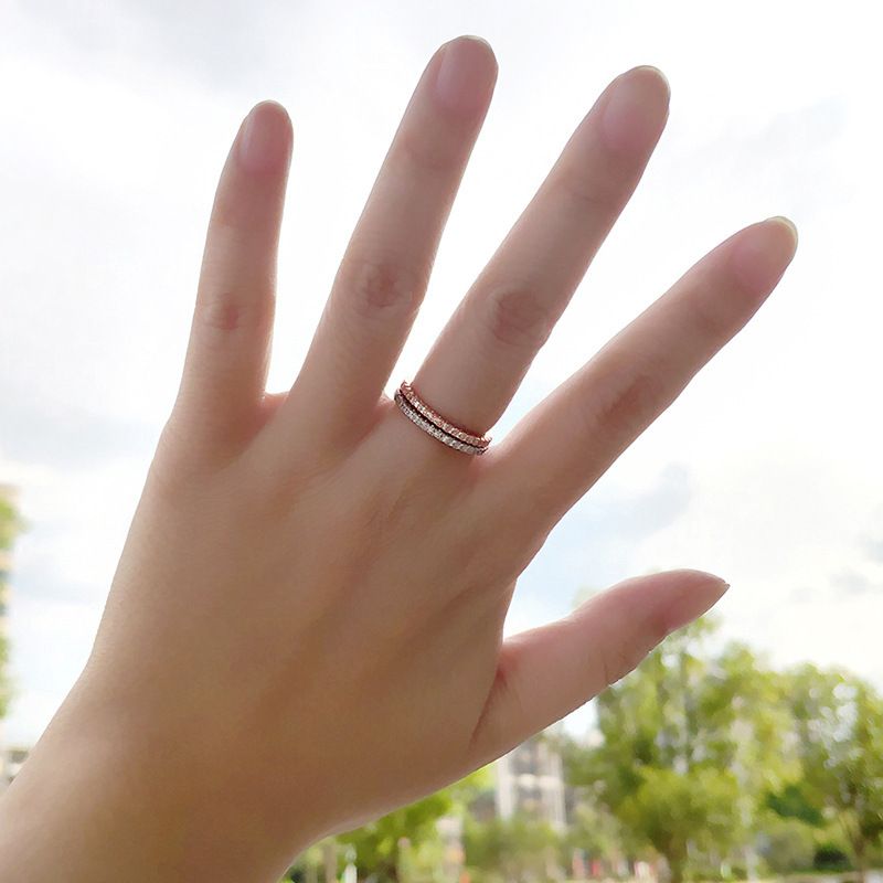 Elegant Light Luxury Stacking Style Single Row Micro Pave Zircon Women's Engagement Female Tail Ring Platinum Rose Gold_voghion.com