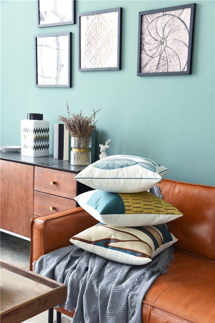 New Nordic Pure Cotton Three-dimensional Marine Life Towel Embroidered Sofa Cushion Color Geometric Embroidered Pillow Case_voghion.com