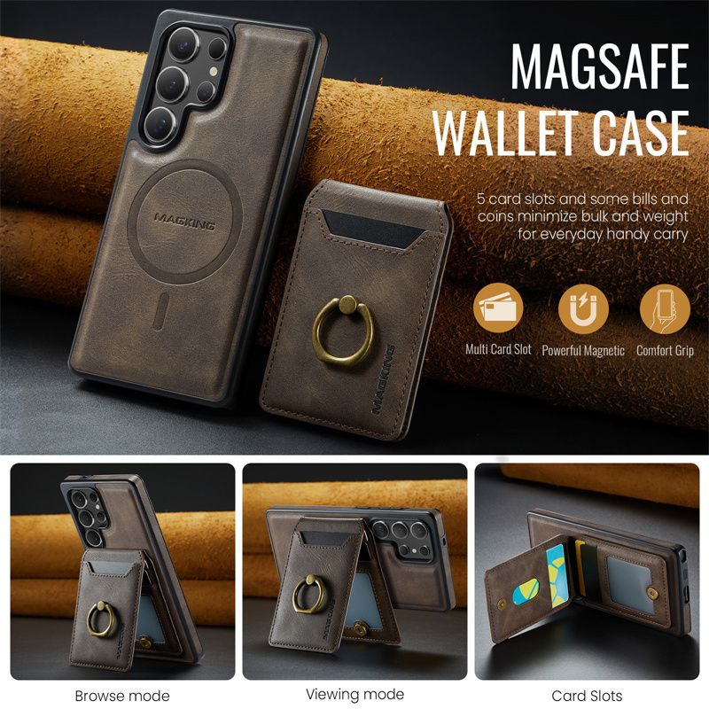 Magnetische 2-in-1-Geldbörse aus Leder für Samsung Galaxy S25 Edge S24 Plus S23 Ultra Wireless Charging Back_voghion.com