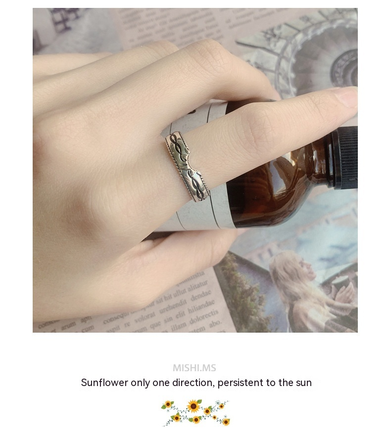 Design originale di gioielli di nicchia per San Valentino, anello di coppia in argento puro, girasole in stile foresta e anello in argento S999 usato_voghion.com