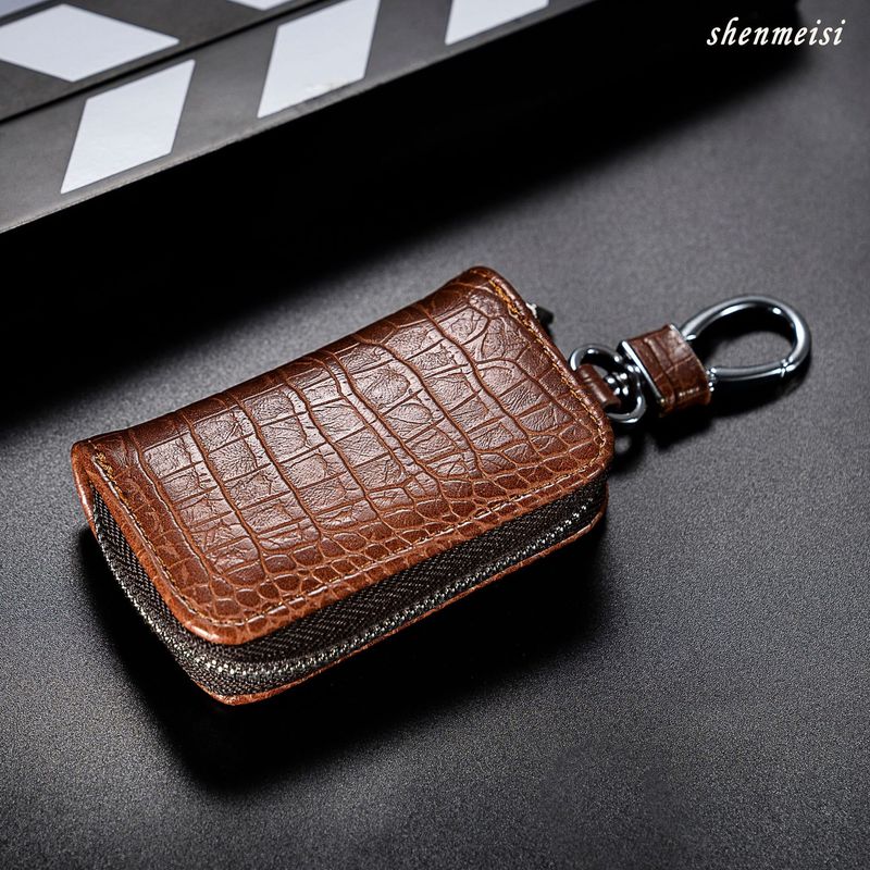 New Men's Crocodile Pattern Car Stylish Business Zipper Keychain Waist Hanging Key Case_voghion.com