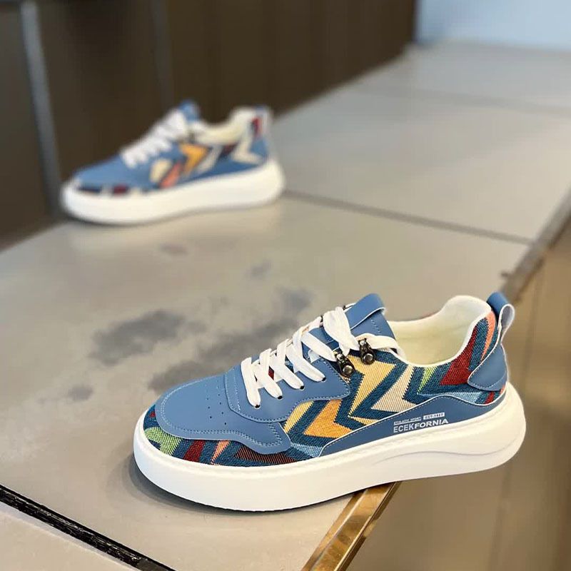 Scarpe da uomo estive nuove, in tessuto stampato con blocchi di colore, casual, sportive, alla moda, comode e leggere._voghion.com