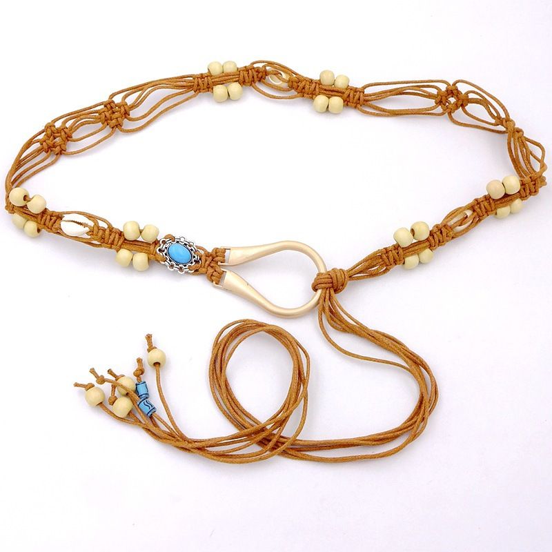 Cintura boema con fibbia in lega, catena a conchiglia, accessorio per donna, corda intrecciata, decorazione per abito, stile etnico_voghion.com