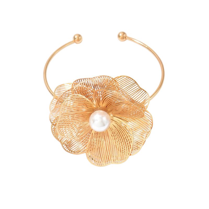 Europa, America, Temperamento semplice, Anello a forma di fiore, Senso di fascia alta per donna, Impilamento cavo, Bracciale a strati, Bracciale._voghion.com