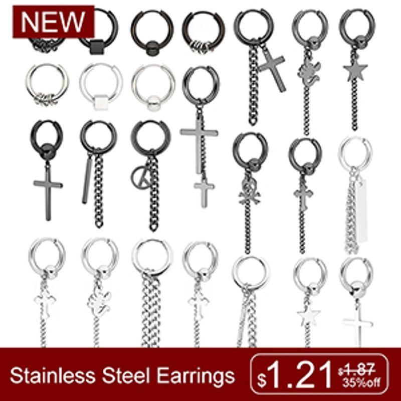 Orecchini da uomo in titanio, rotondi, neri, a goccia d'olio, alla moda coreana, in acciaio inox, punk, gioielli_voghion.com