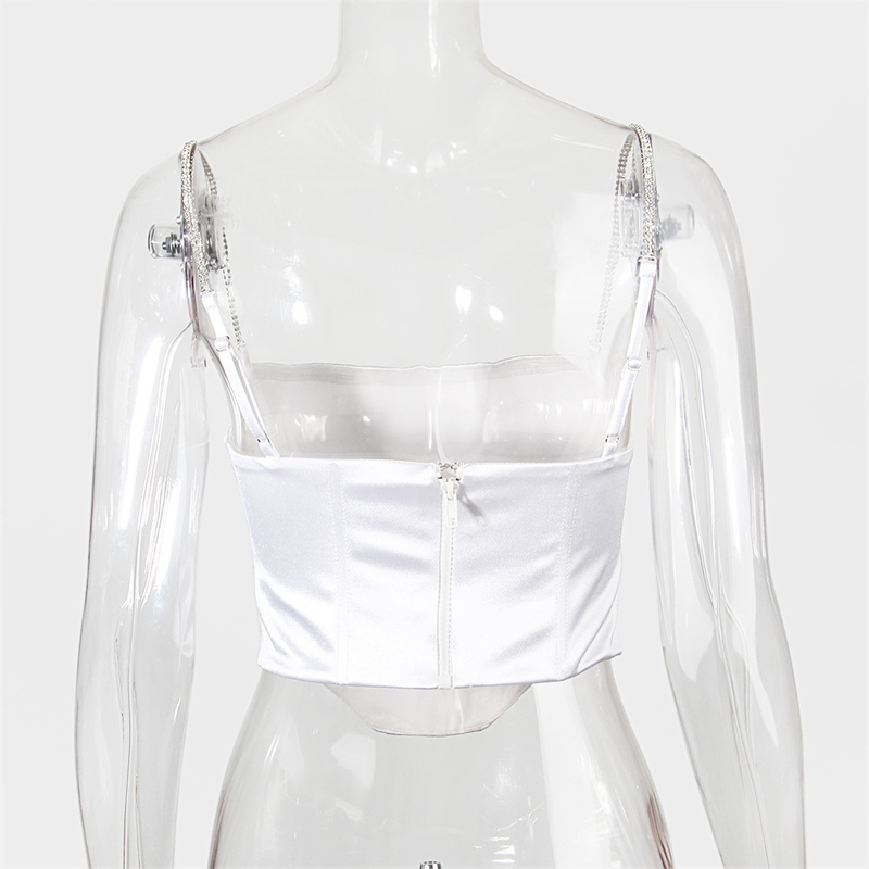 Gilet piccolo senza maniche sexy con corsetto sottile in tinta unita con catena da trapano da donna_voghion.com