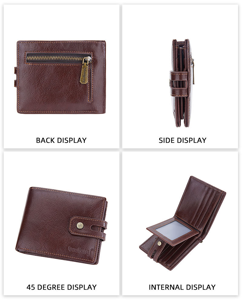 New Men's Short Wallet Baellerry Retro Multi-Card Buckle Wallet Simple Zipper Coin Purse_voghion.com